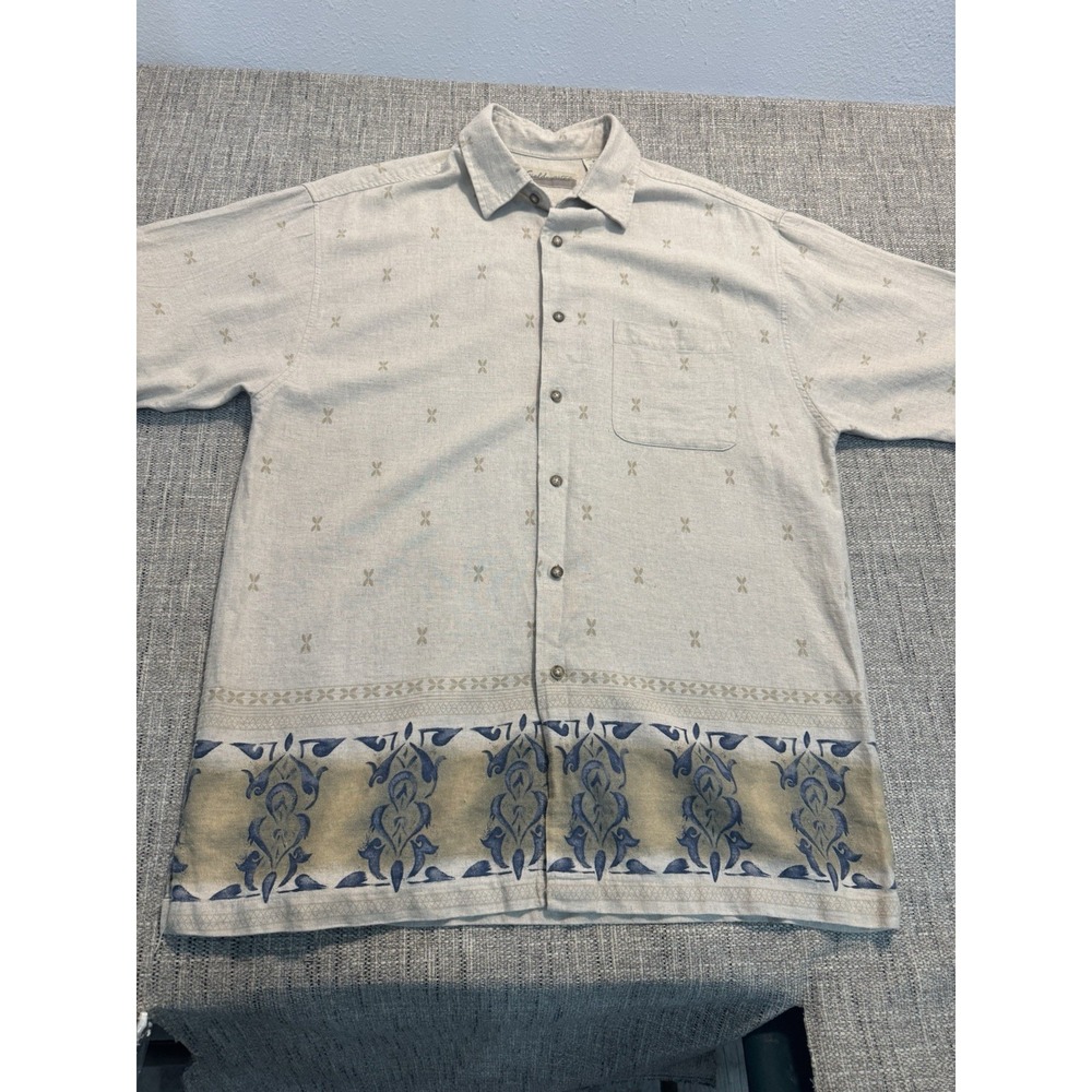Vintage Fieldmaster Men's‎ Linen Blend Short Sleeve Shirt Beige Butterfly Sz Med
